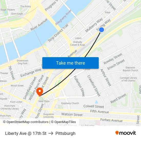 Liberty Ave @ 17th St to Pittsburgh map