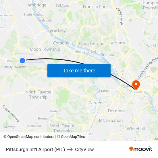 Pittsburgh Int'l Airport (PIT) to CityView map