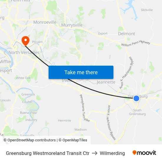 Greensburg Westmoreland Transit Ctr to Wilmerding map