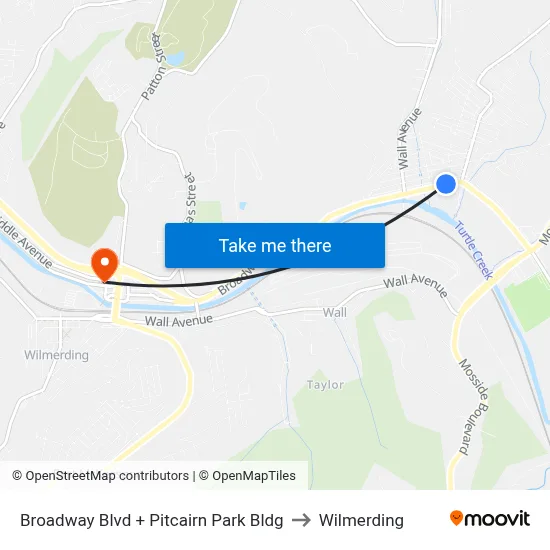 Broadway Blvd + Pitcairn Park Bldg to Wilmerding map
