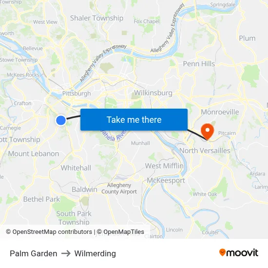 Palm Garden to Wilmerding map