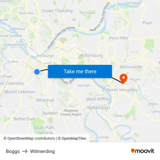 Boggs to Wilmerding map