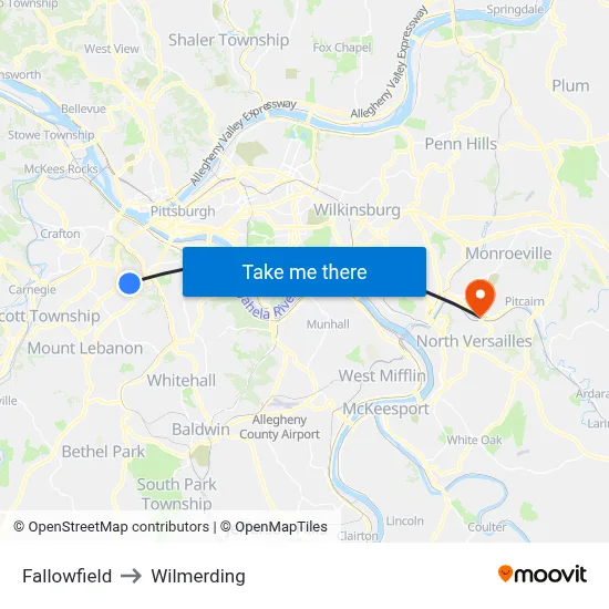 Fallowfield to Wilmerding map