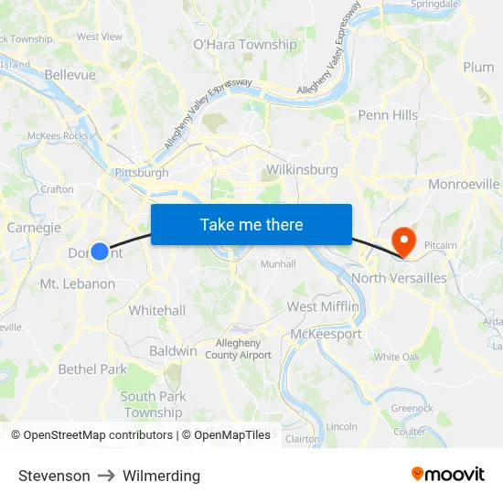 Stevenson to Wilmerding map