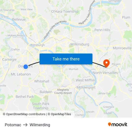 Potomac to Wilmerding map