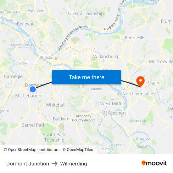 Dormont Junction to Wilmerding map