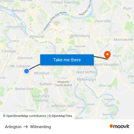 Arlington to Wilmerding map