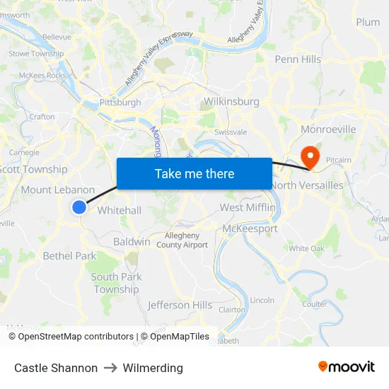 Castle Shannon to Wilmerding map