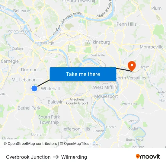 Overbrook Junction to Wilmerding map
