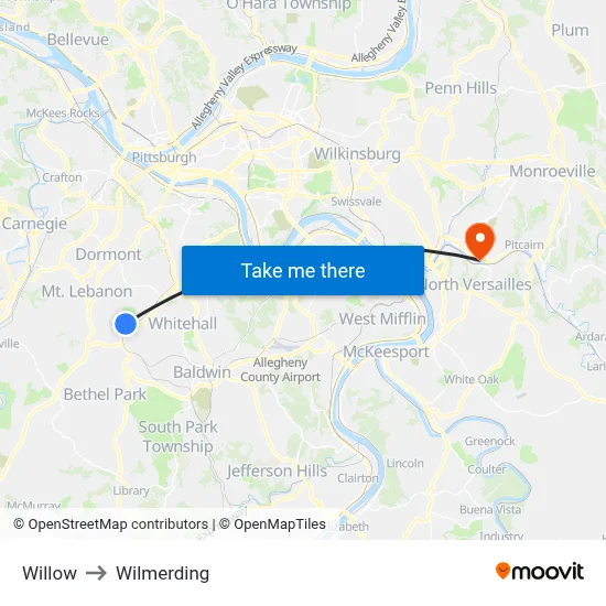 Willow to Wilmerding map