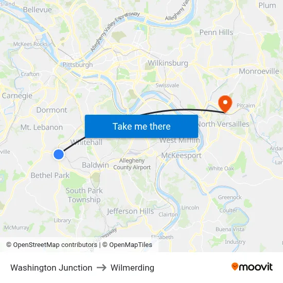 Washington Junction to Wilmerding map