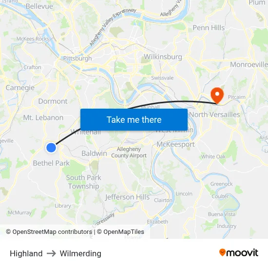 Highland to Wilmerding map