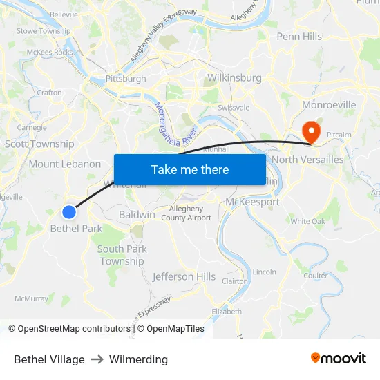 Bethel Village to Wilmerding map