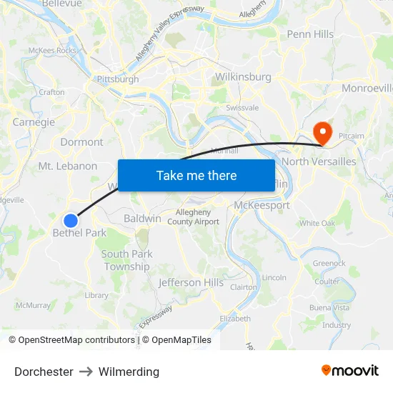 Dorchester to Wilmerding map