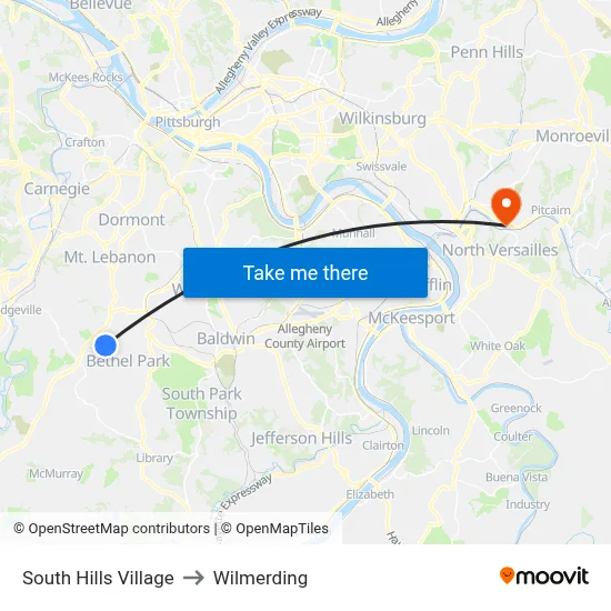 South Hills Village to Wilmerding map