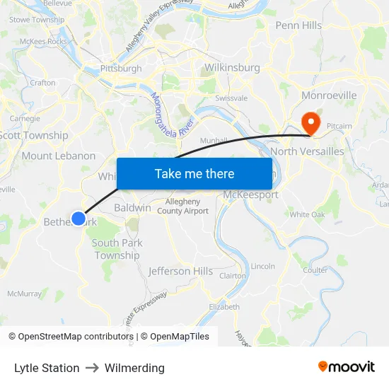 Lytle Station to Wilmerding map