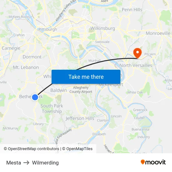 Mesta to Wilmerding map