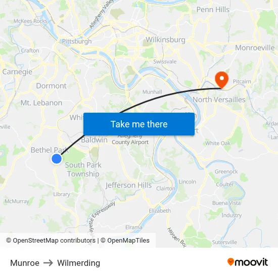 Munroe to Wilmerding map