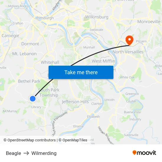 Beagle to Wilmerding map