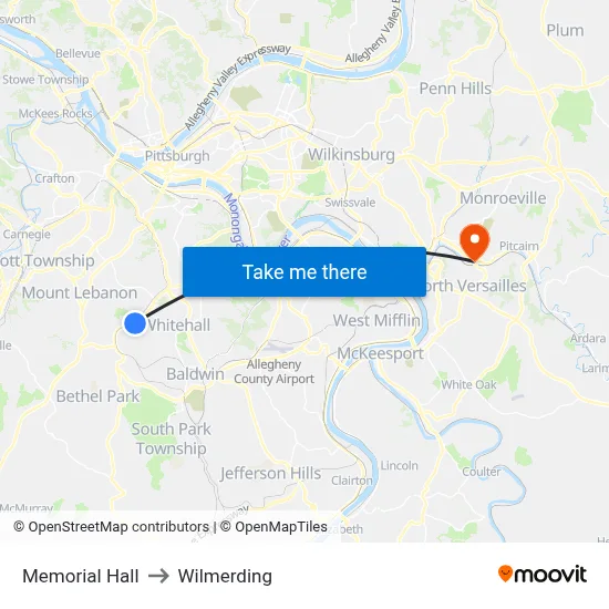 Memorial Hall to Wilmerding map