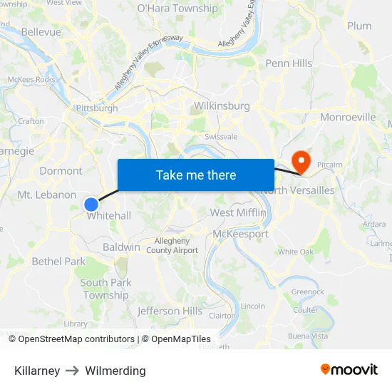 Killarney to Wilmerding map