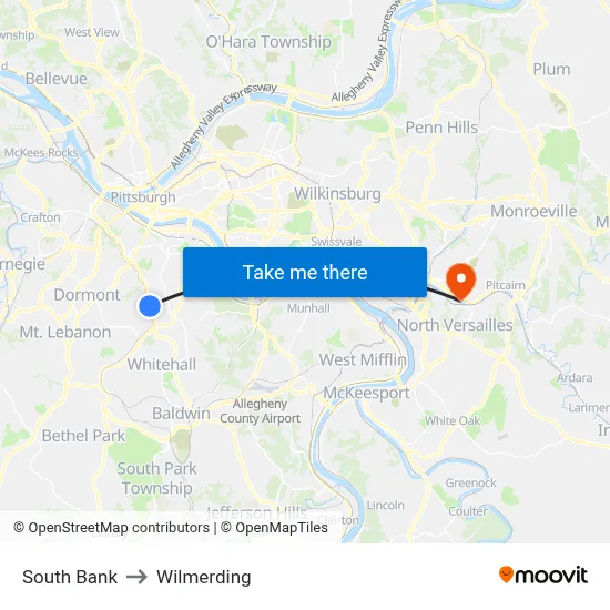 South Bank to Wilmerding map
