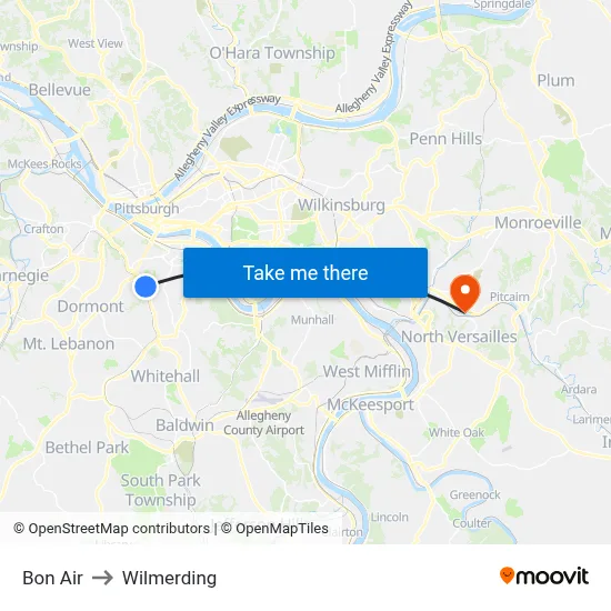 Bon Air to Wilmerding map