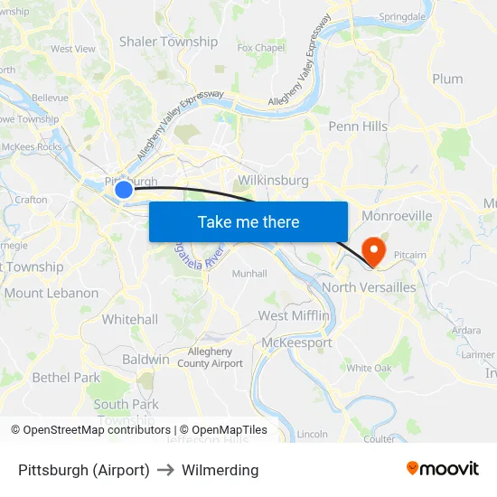 Pittsburgh (Airport) to Wilmerding map