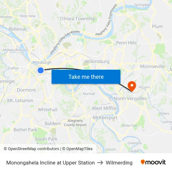 Monongahela Incline at Upper Station to Wilmerding map