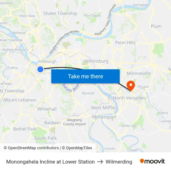 Monongahela Incline at Lower Station to Wilmerding map