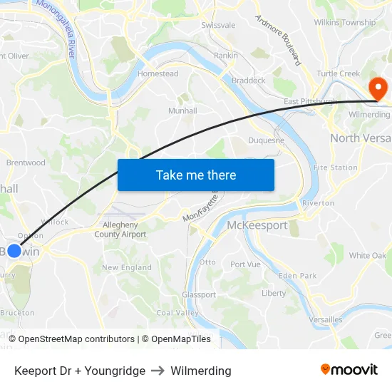 Keeport Dr + Youngridge to Wilmerding map