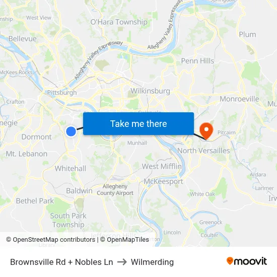 Brownsville Rd + Nobles Ln to Wilmerding map