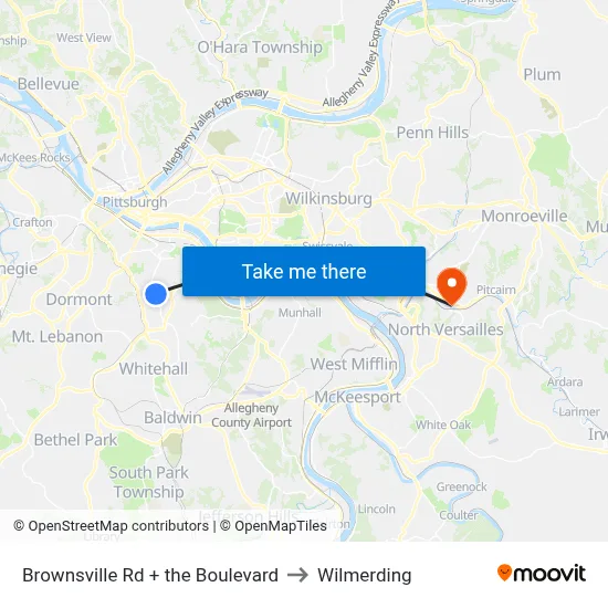 Brownsville Rd + the Boulevard to Wilmerding map