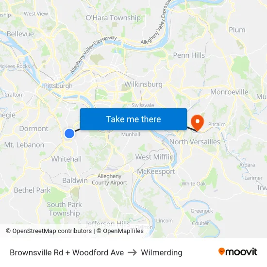 Brownsville Rd + Woodford Ave to Wilmerding map