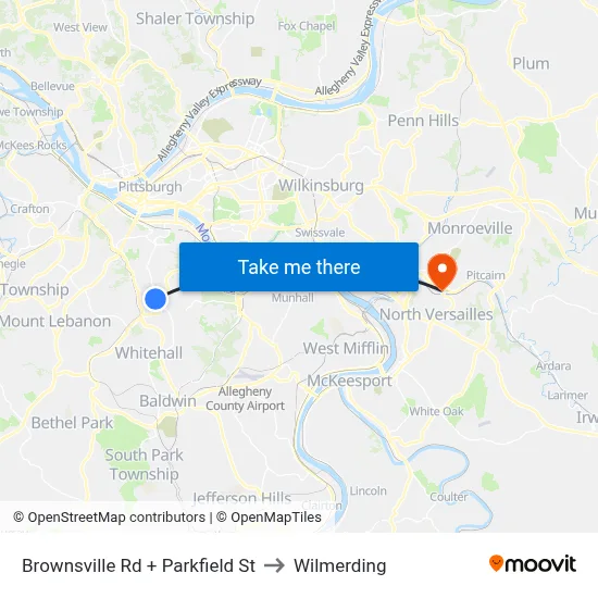 Brownsville Rd + Parkfield St to Wilmerding map