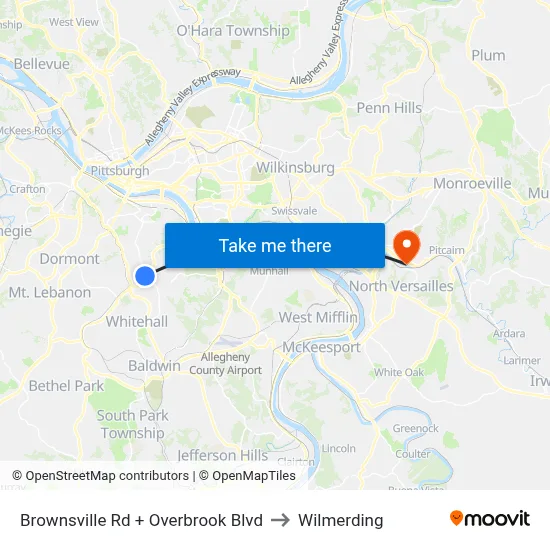 Brownsville Rd + Overbrook Blvd to Wilmerding map