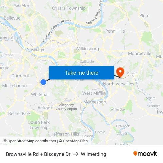 Brownsville Rd + Biscayne Dr to Wilmerding map