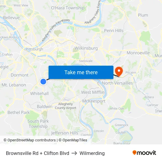 Brownsville Rd + Clifton Blvd to Wilmerding map