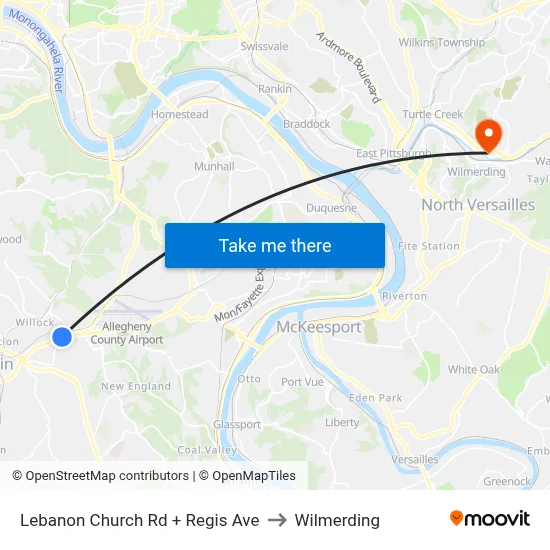 Lebanon Church Rd + Regis Ave to Wilmerding map