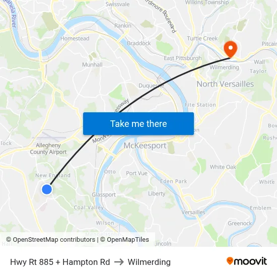 Hwy Rt 885 + Hampton Rd to Wilmerding map