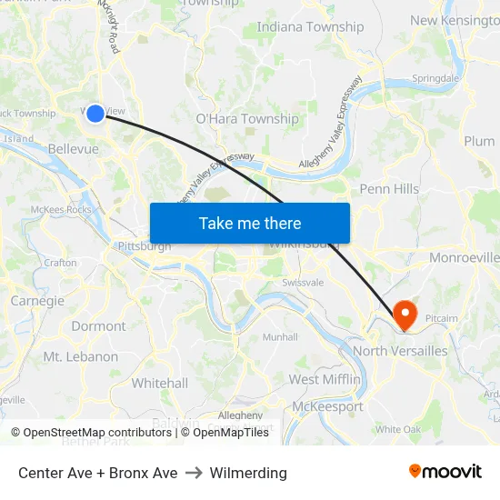 Center Ave + Bronx Ave to Wilmerding map