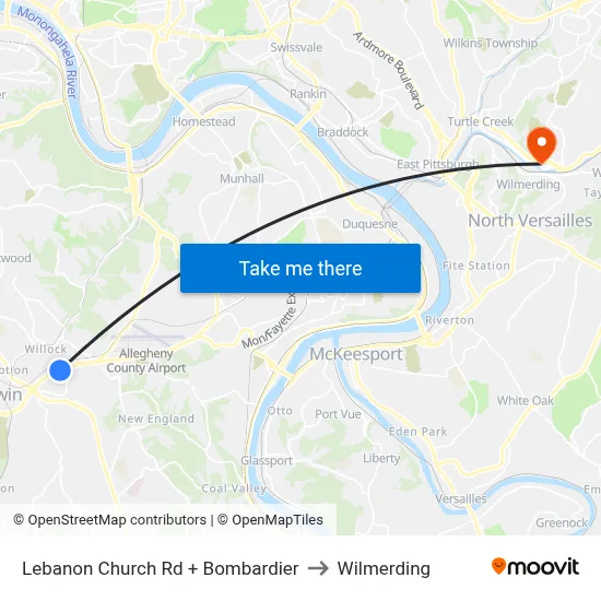 Lebanon Church Rd + Bombardier to Wilmerding map