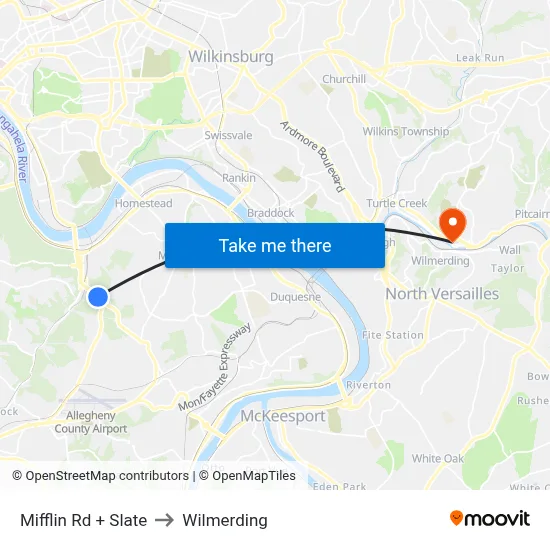 Mifflin Rd + Slate to Wilmerding map