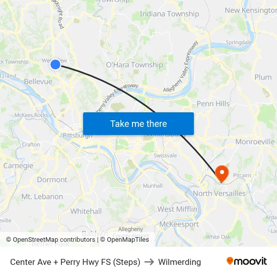 Center Ave + Perry Hwy FS (Steps) to Wilmerding map