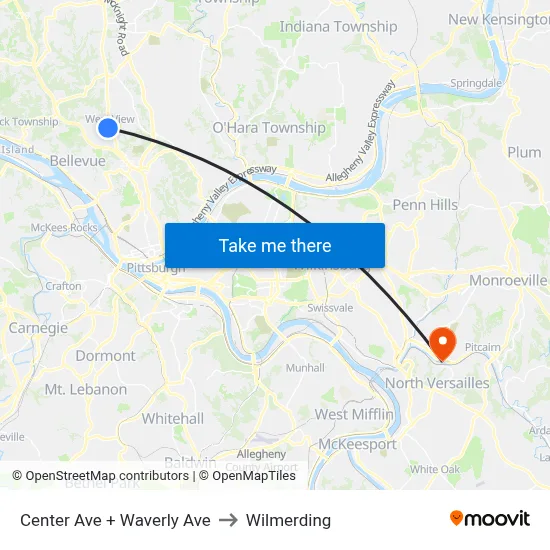 Center Ave + Waverly Ave to Wilmerding map