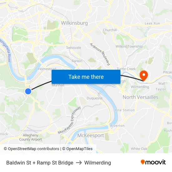 Baldwin St + Ramp St Bridge to Wilmerding map