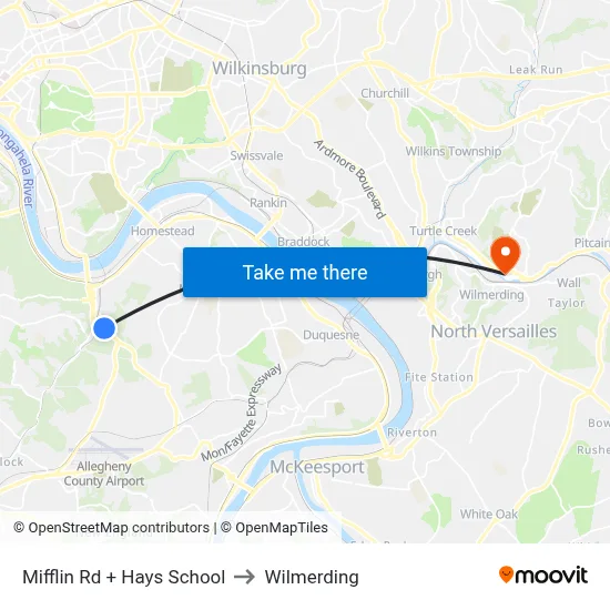 Mifflin Rd + Hays School to Wilmerding map