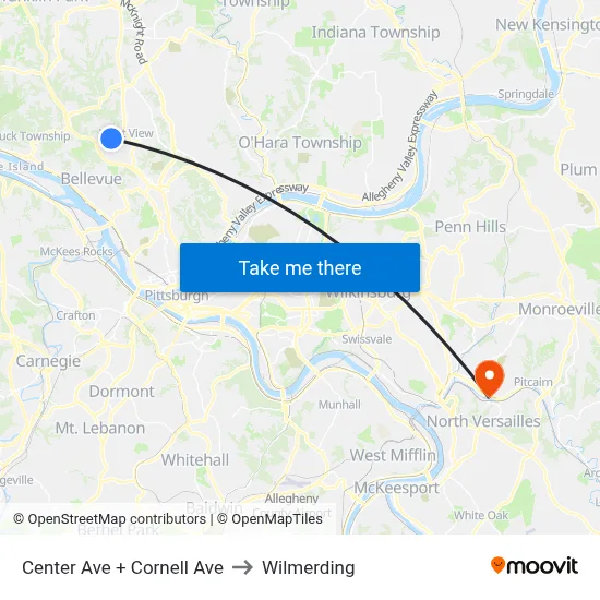Center Ave + Cornell Ave to Wilmerding map