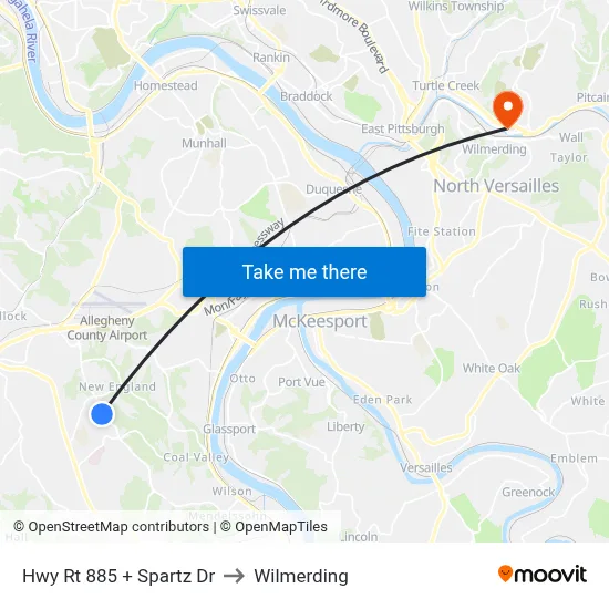 Hwy Rt 885 + Spartz Dr to Wilmerding map