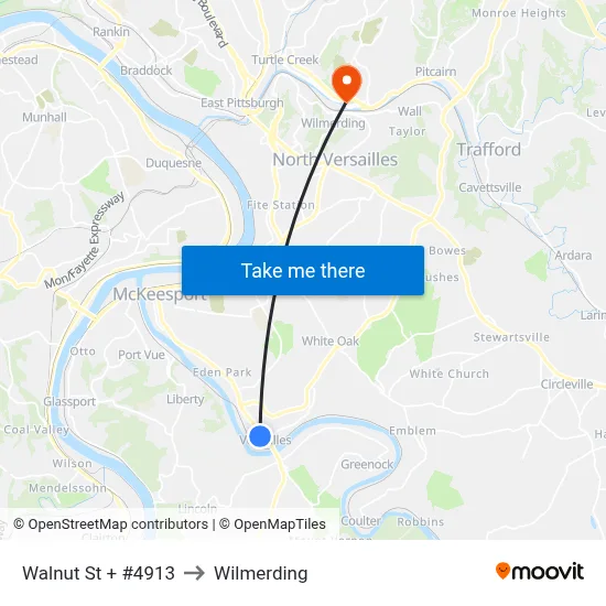 Walnut St + #4913 to Wilmerding map